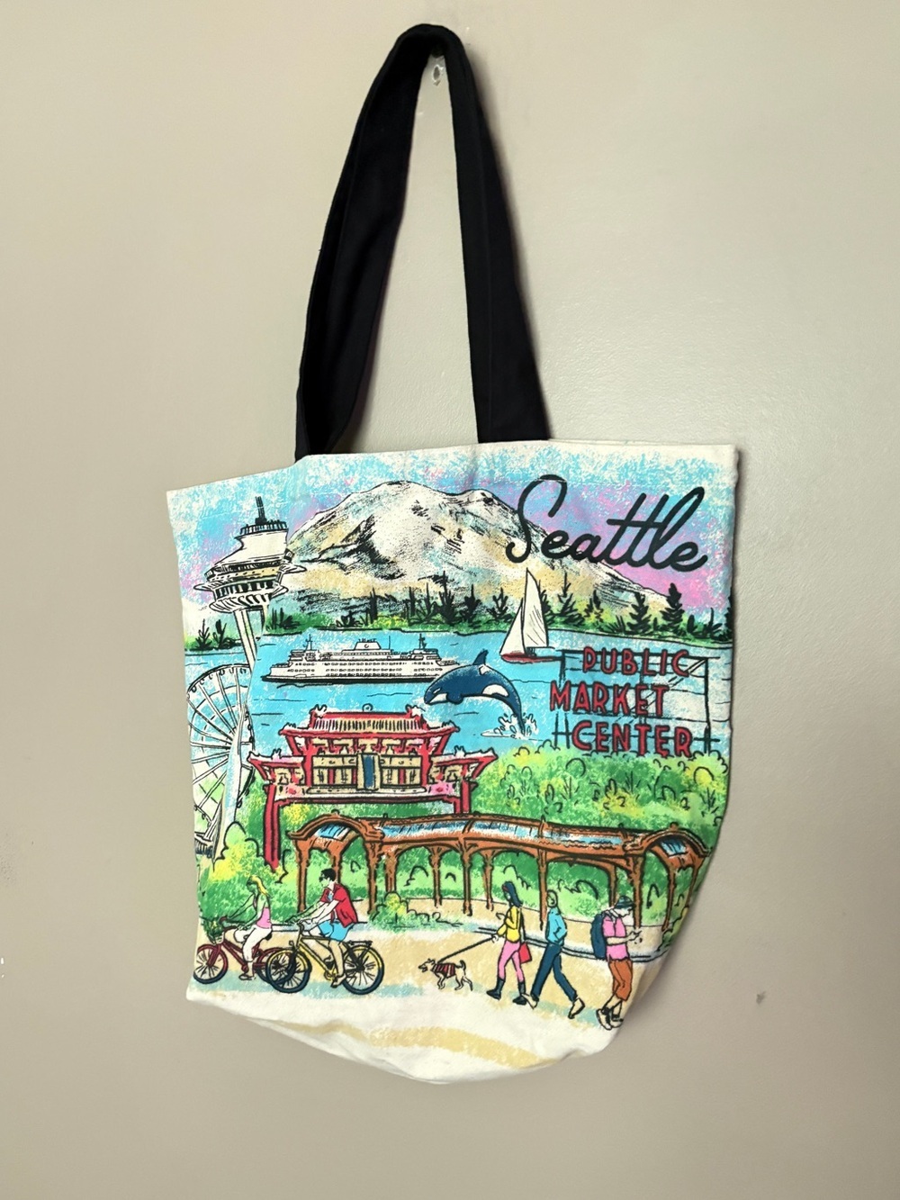 Seattle Washington canvas travel tote bag colorful casual vacation reusable NWOT